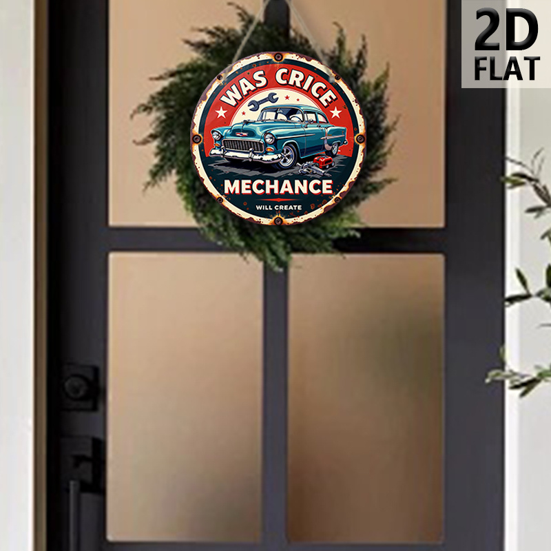 2D 평면, 복고풍 자동차 정비소 로고 - 원형 벽 예 - Auto Repair Shop Logo Design 리뷰 및 가격