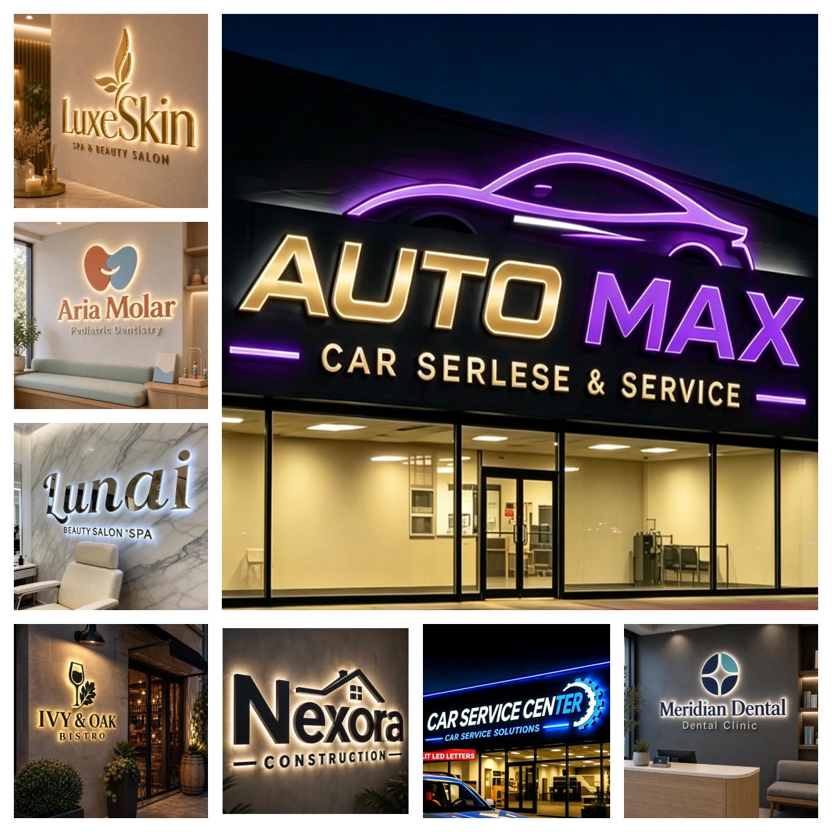 3D 맞춤형 LED 조명 문자 간판, 실외 방수 자동차 - Auto Repair Shop Logo Design 리뷰 및 가격